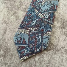 HERMES Animal Pattern Tie Elephant Lion Human Blue Hermes