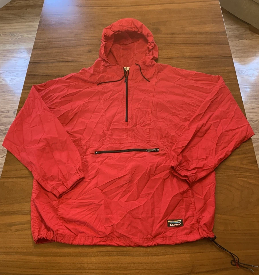 Vintage LL Bean Red Anorak Jacket Mens XL Hooded Half Zip Windbreaker 80s Nylon - Image 3 of 4