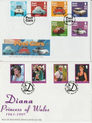 ISLE OF MAN - PEEL CARS / PRINCESS DI - 1998/2006 FIRST DAY COVERS