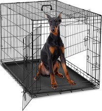 DUMOS Dog Crate, 48 Inch Extra Large Double Door Dog Cage with Plastic Leak-Pr