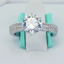 2.1Ct Round Cut Lab-Created Diamond Women Engagement Ring 14K White Gold Finish