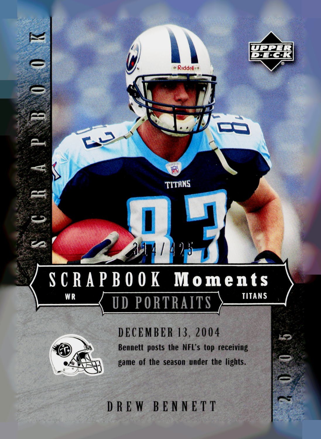 2005 Drew Bennett Upper Deck Portraits Scrapbook Moments Card 18 #314/425 TITANS