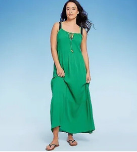 Women's Tiered Maxi Cover Up Dress - Kona Sol Green Size Small 4-6