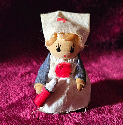 Mid-Century Handcrafted German Folk Art Doll Figurine Nurse Wooden Figure 