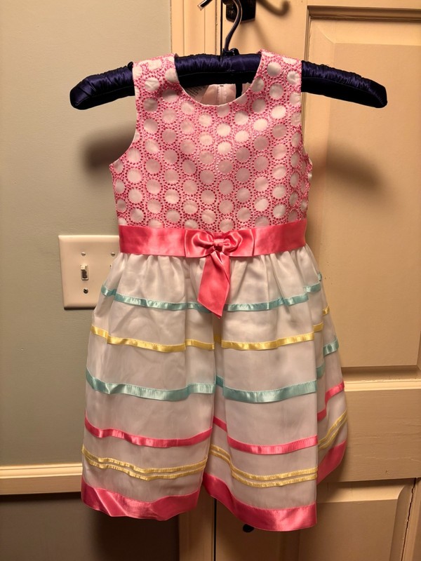 Bonnie Jean Spring Dress Pastel Pink Blue Yellow White With Bow Size 6X