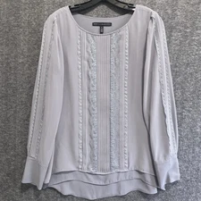 White House Black Market Top Women 8 Gray Lace Pleats Tiered Lined Blouse Office