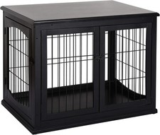 Pawhut Small Dog Cage End Table with Two Opening Sides, Lockable Door, Black