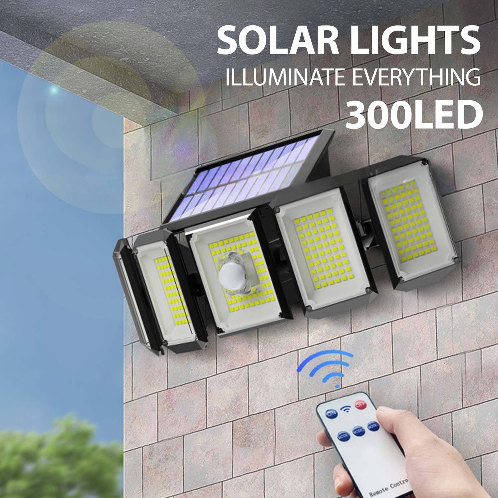 3/4/5-Head LED Solar Motion Sensor Light Outdoor Garden Wall Security Flood Lamp