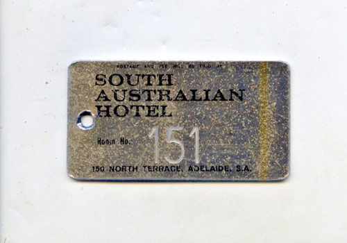 C1960'S METAL KEY TAG SOUTH AUSTRALIAN HOTEL ROOM 150 NTH TCE ADELAIDE S.A P112