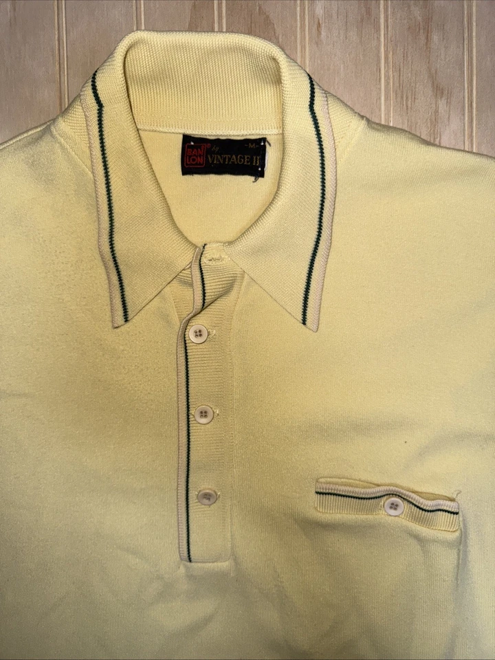 Vintage Ban Lon Mohawk Shirt Mens L Polo Rockabilly Yellow Spearpoints 1960-70’ - Image 2 of 4
