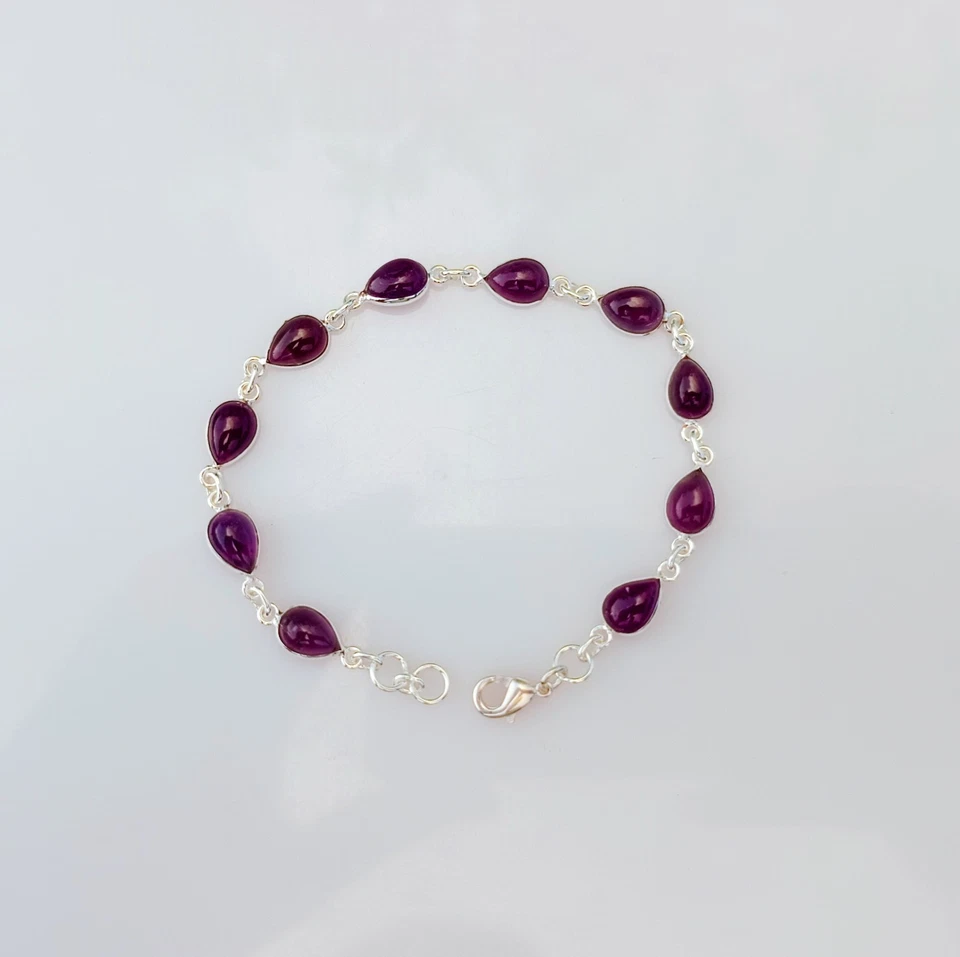 Natural Purple Amethyst Gemstone Bracelet 925 Sterling Silver Handmade Jewelry - Image 2 of 4