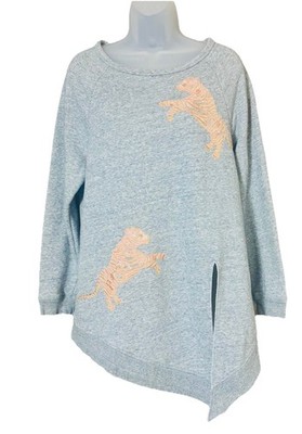 Anthropologie Akemi+Kin Womens XS Gray Embroidered Orange Tiger Sweatshirt