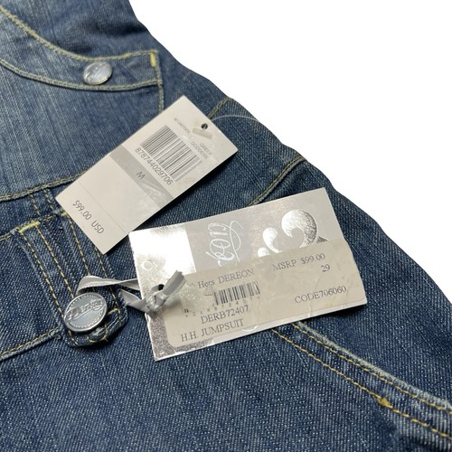 Y2K Dereon Beyonce Sz M Jean Halter Jumpsuit Overalls Indigo Silver Deadstock - Picture 8 of 21