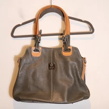 I Medici Firenze Leather Shoulder Bag Gray Tan Leather Italy Silver Hardware