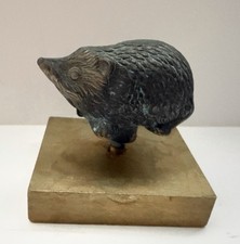 Vintage Wood  Metal Hedgehog Statue Figurine On Stand
