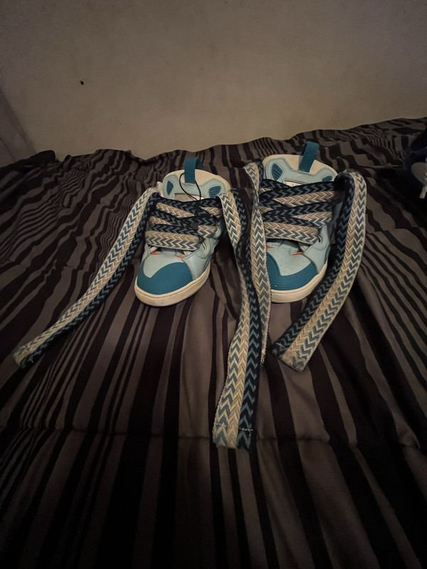 LANVINS Teens Low Top Athletic Sneakers Lace-Up Chevron Blue White Black