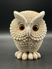 Vintage Norleans MCM England Alabaster Salt Stone Owl Orange Eyes Figurine 5”