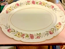 Porcelain large meat platter beautiful floral edging design @ gold trim