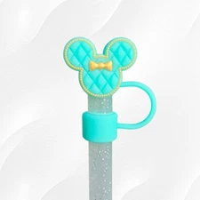 Mint - Gold Fancy Minnie Mouse 3D Silicone Straw Topper - 10mm - Straw Cover 