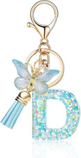 Fashion Alphabet Initial Letter Keychain Tassel Butterfly Pendant Key Ring for P