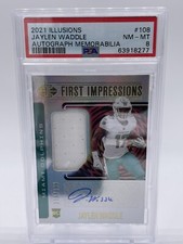 JAYLEN WADDLE PSA 8 2021 ILLUSIONS ROOKIE FIRST IMPRESSIONS PATCH AUTO /199 RPA
