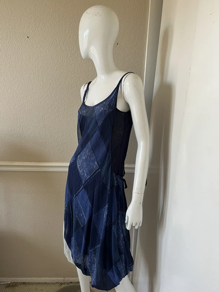 ¡VINTAGE SIN MARCA! Vestido sin mangas azul marino de 1990 con cintura atada talla S Foto 4 de 4