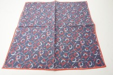 Isaia Red White Blue Geometric Hand Rolled Cotton Pocket Square Italy New