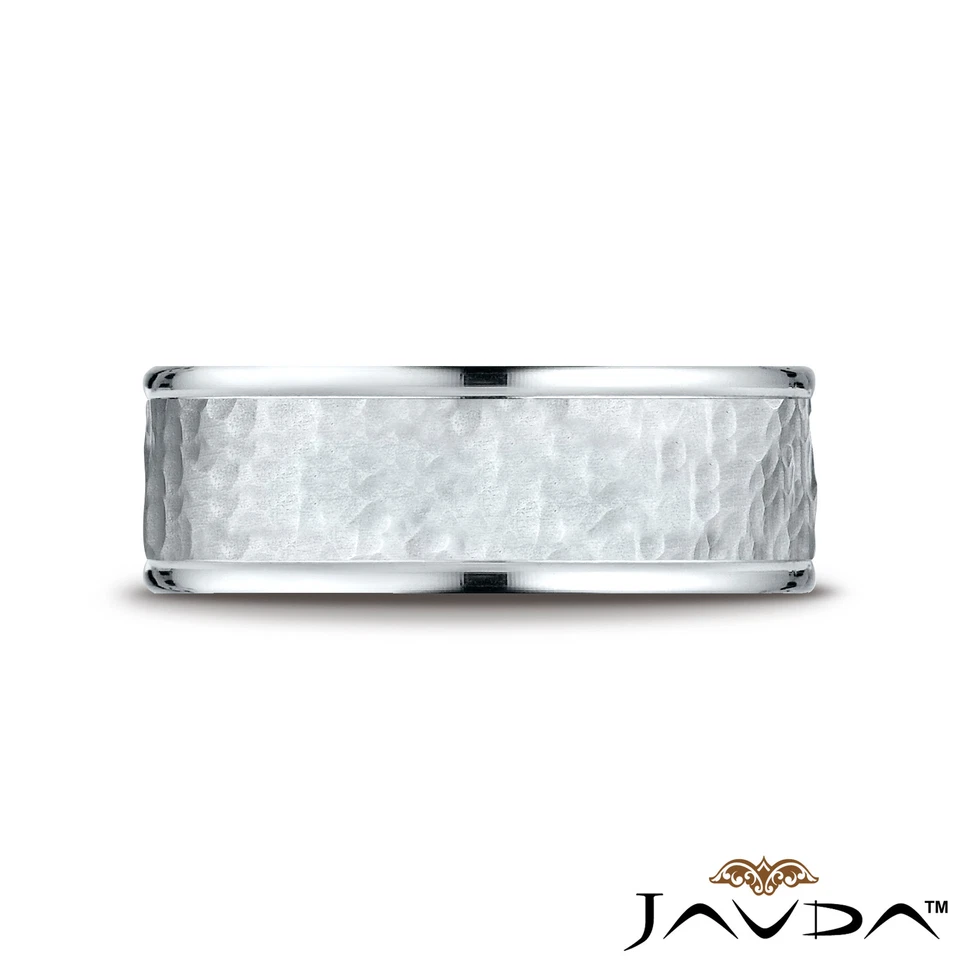 Hammered Finished Men's Women's Ring 14k White-Yellow-Rose Gold 8mm Wedding Band - Image 3 of 4