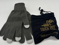 Women  s Touch Screen Gloves Gray With White Tips W/pouch New