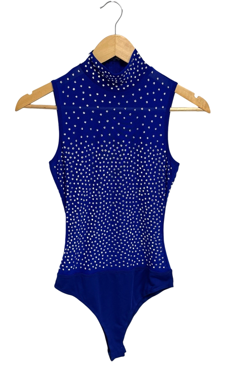 Fashion Nova Women's royal blue Rhinestone sleeveless Bodysuit size S