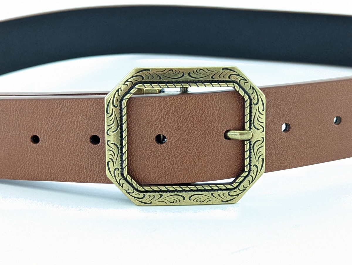 Jessica Simpson Gold Leather Woven Belt Size Large JESSICA SIMPSON Designer BROWN LEATHER Western Theme Gold  main image 2