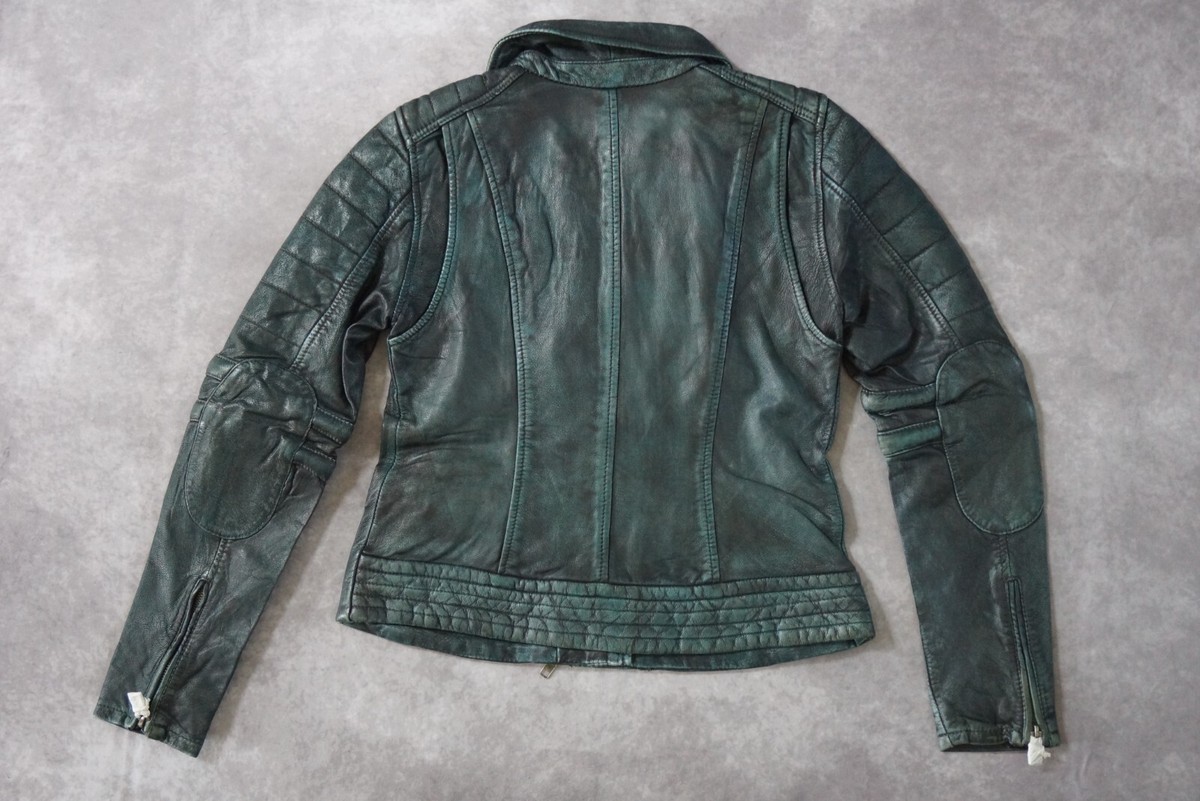 Harley Davidson Women's Overdyed Teal Black Leather Riding Jacket