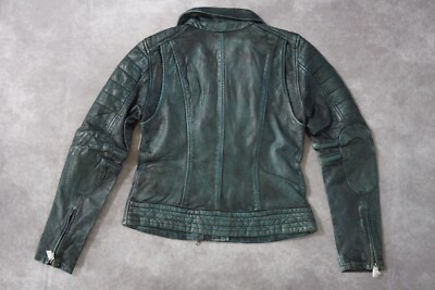 Harley Davidson Women's Overdyed Teal Black Leather Riding Jacket