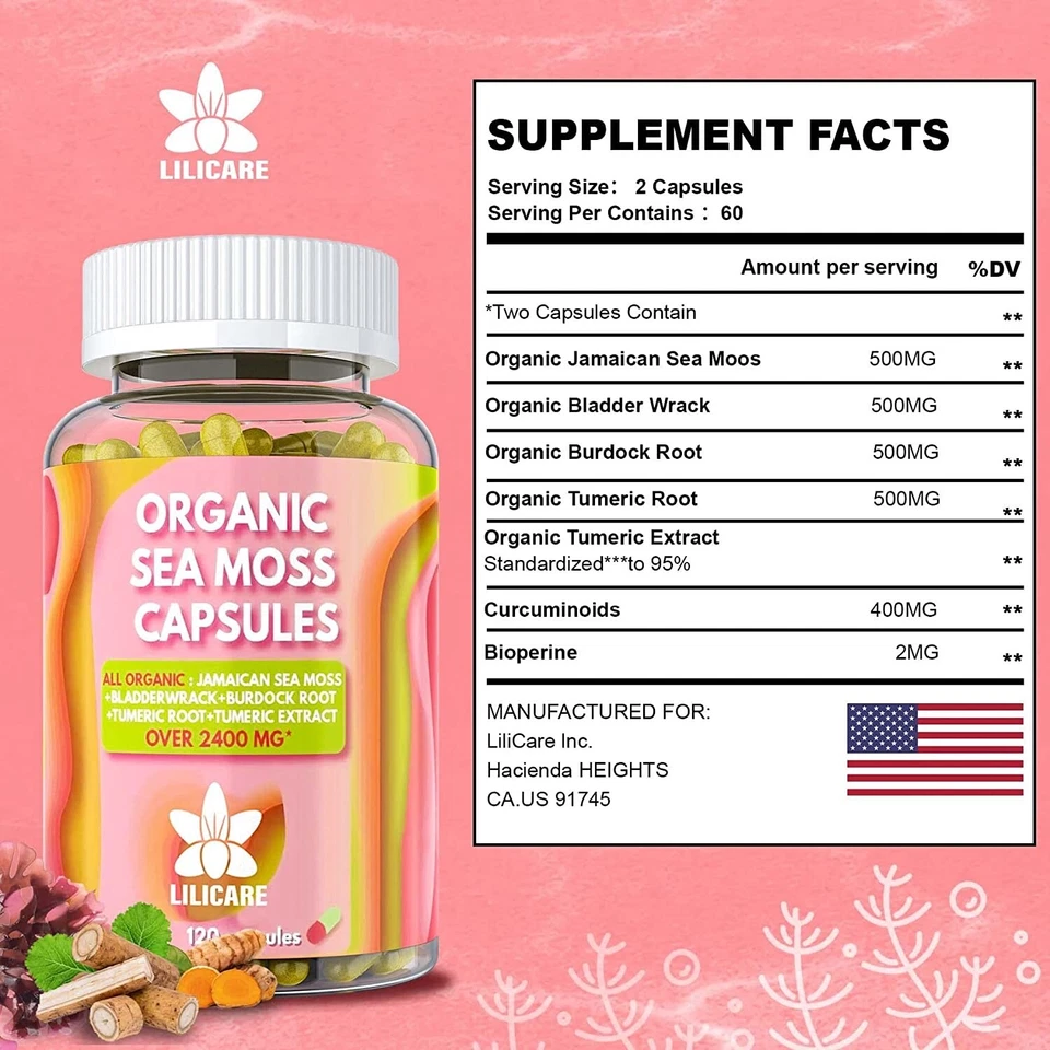 有机海苔胶囊 - 2400 MG - 带牙买加海苔,120 片 — 第 2/4 张图片