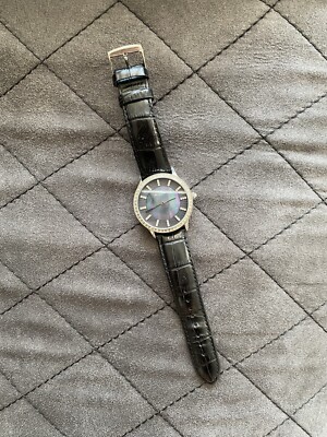 Damen Uhr Schwarz, Lederarmband, Claude Pascal, Diamanten Ziffernblock