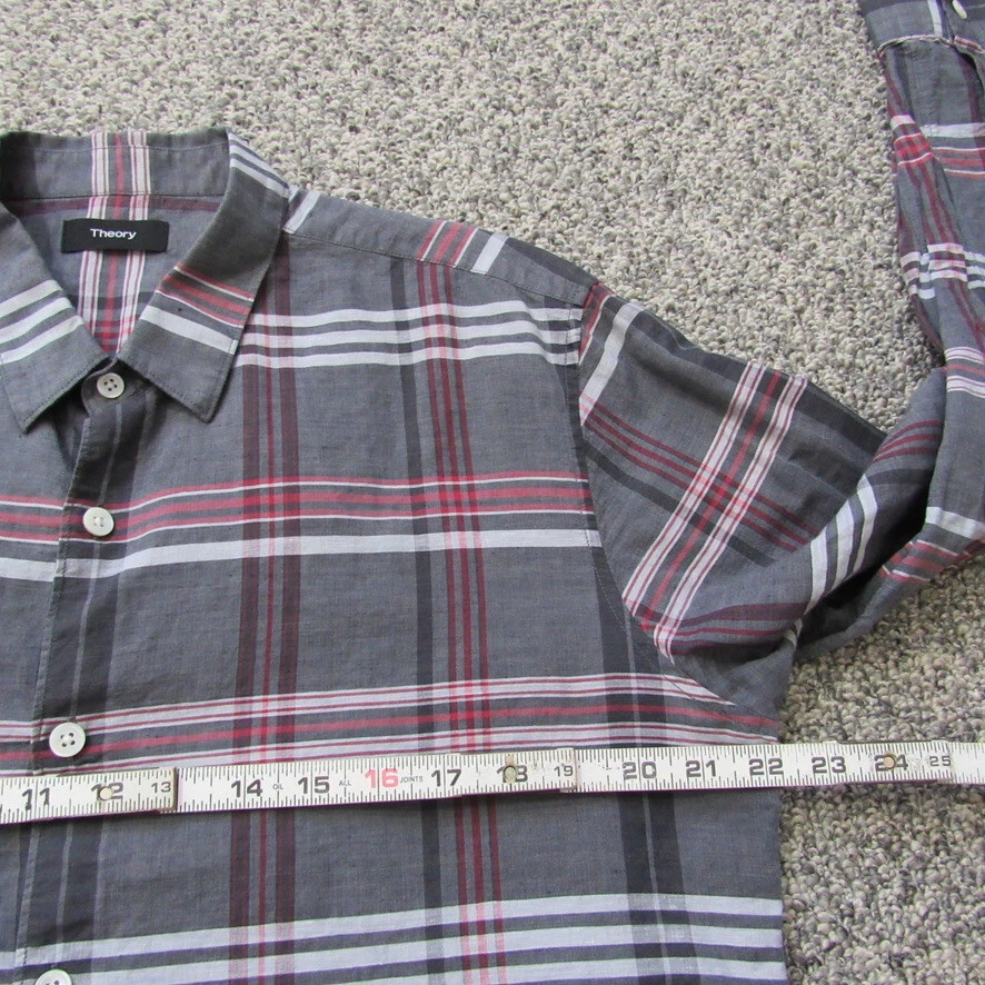 Theory Rammy NP Mantra Shirt Mens Large Long Sleeve Linen Cotton Plaid - Image 4 of 4