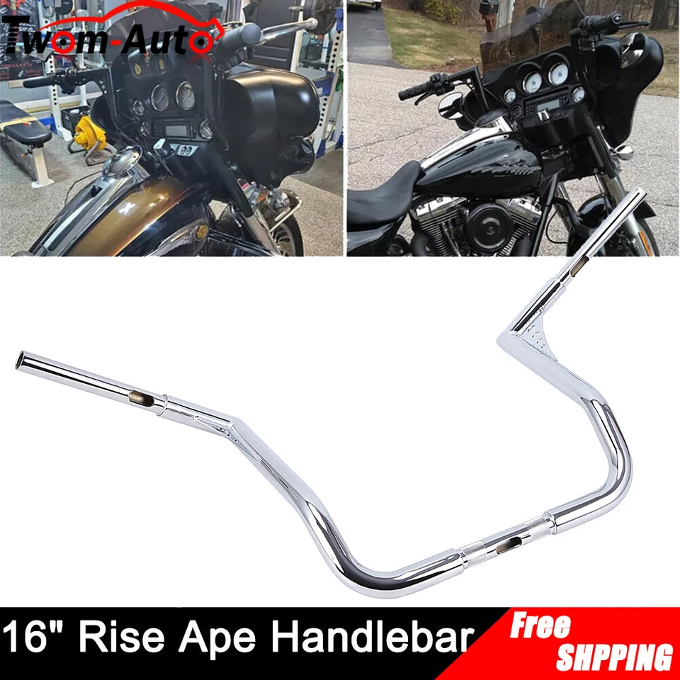 Chrome 16" Rise Ape Hangers Handlebar For Touring Road King Street Glide FLHT - Изображение 3 из 4