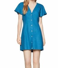 $340 BCBGeneration Women's Blue Flutter-Sleeve Button-Up A-Line Shirt Dress Sz S