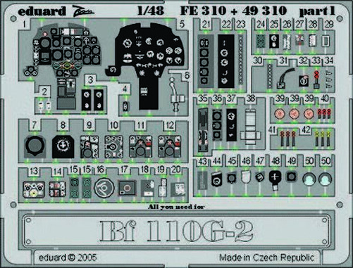 Eduard Accessories Fe310 - 1:48 Bf 110G-2 for Revell/Monogram - Etch Set - New
