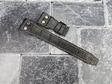 22mm IWC Black Gator Grain Leather Strap watch Band with Rivet BIG PILOT White R