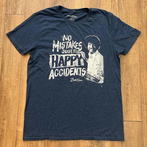Bob Ross Mens T-shirt Grey Medium No Mistakes Just Happy Accidents