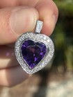 18ct Gold Amethyst & Diamond Exceptional Large Heart Pendant, 18k 750 (9 Grams)