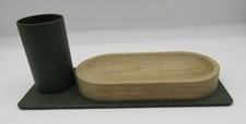 Organizador de escritorio de acero/madera con recubrimiento en polvo más modesto soporte para bolígrafo plato metal verde