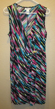 Robbie Be Size Large Multi Color Faux Wrap Dress w/ Wooden Accent Button Vibrant