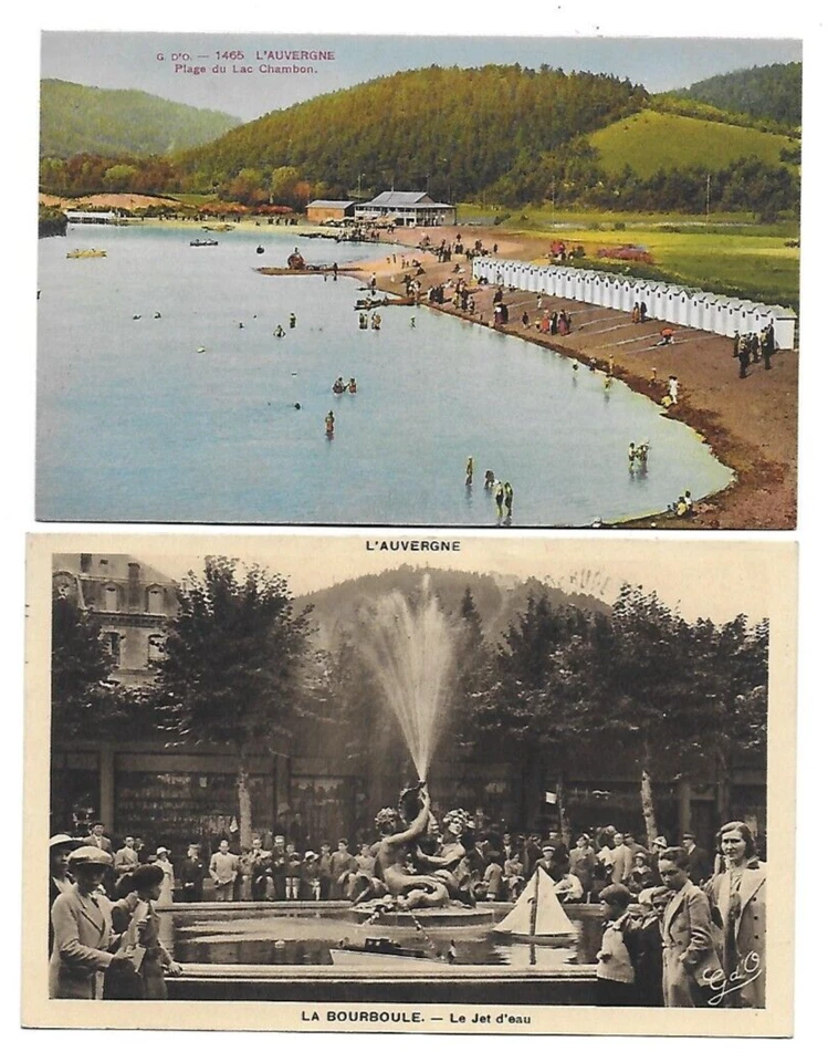 2 CPA carte postale ancienne Auvergne lac plage Bourboule animées - Photo 1/1