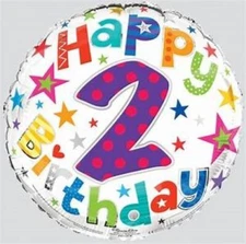 2ND  BIRTHDAY MULTI MIX COLOUR 18" FOIL BALLOON  HELIUM OR AIR FILL