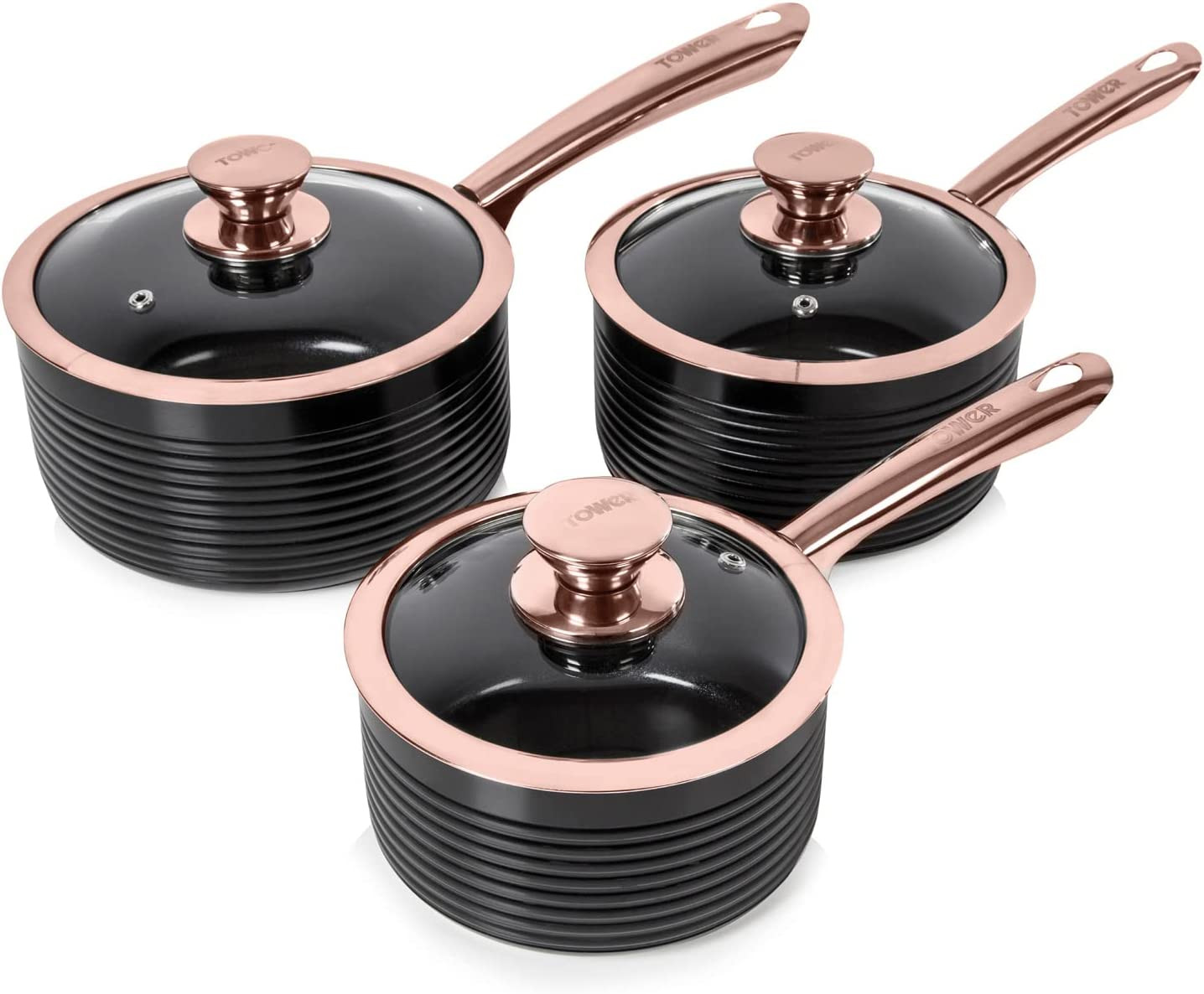 T800001RB Set Pentole Da 3 Pezzi in Oro Rosa Con Rivestimento Antiaderente - Bat