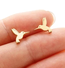 Gold Stud Hummingbird Earrings - Small & Cute Bird, Spring, Summer, Autumn