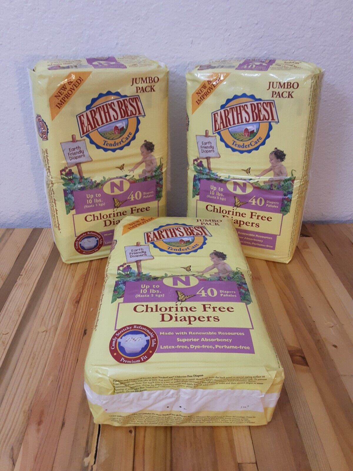 Earth's Best Earth Friendly Diapers Jumbo 40ct Chlorine Free 10 lbs. Pack of 3