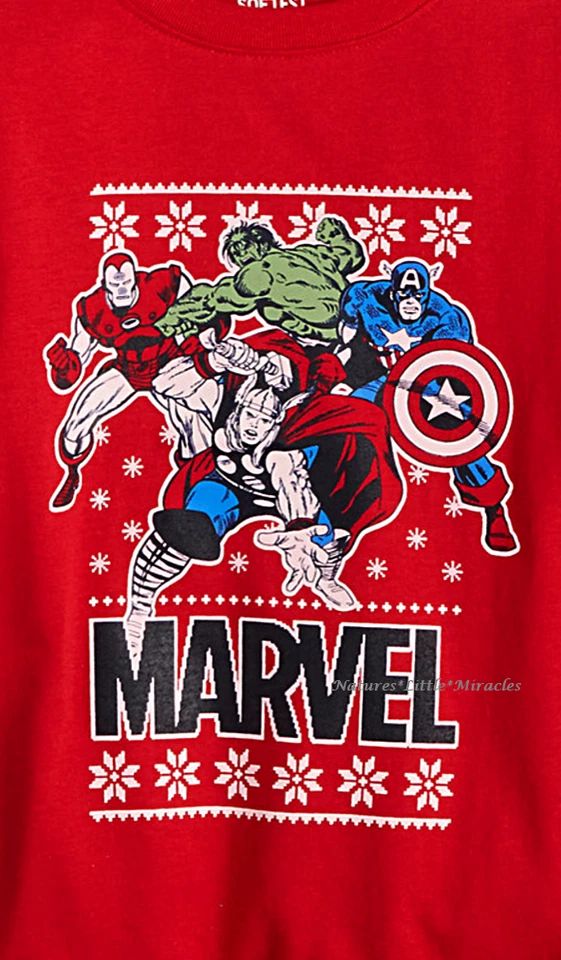 Camiseta Navidad MARVEL Vengadores Niños Camiseta Talla 4-12 Iron Man Hulk Thor Vacaciones Foto 3 de 3